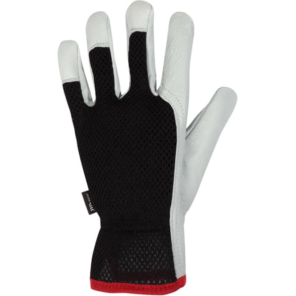 A black and natural glove with a mesh back, featuring a textured grip on the palm and fingers.