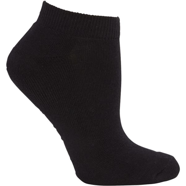 A pair of black ankle socks displayed on a white background, featuring a simple, solid design.