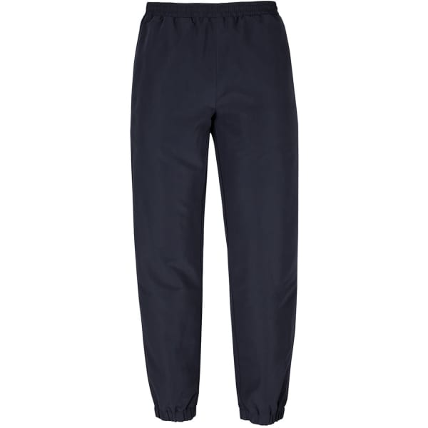 A pair of navy blue track pants with an elastic waistband and cuffs. The pants feature a simple design and no additional details.