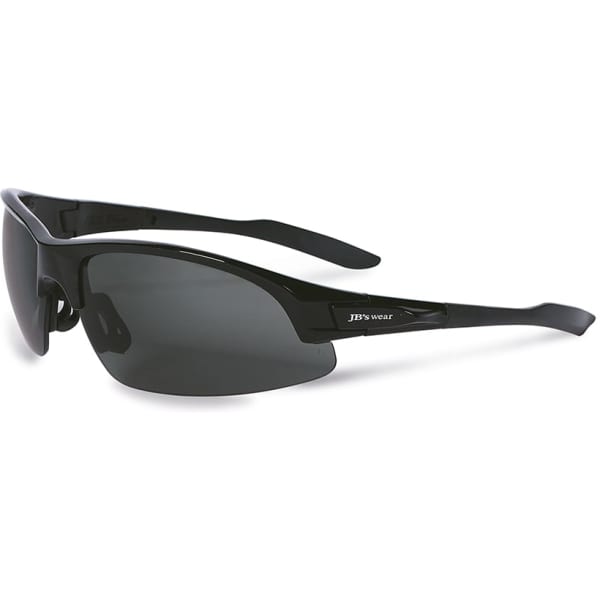 A pair of brown polarised sunglasses with a sleek design and a logo on the side.