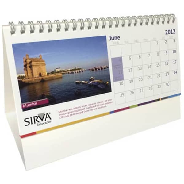DL 13 page wiro bound tent calendar with printed base 99x 210mm