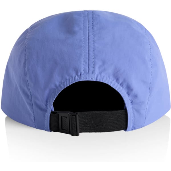 A light blue nylon cap with a rounded crown and an adjustable strap at the back. It features a logo.