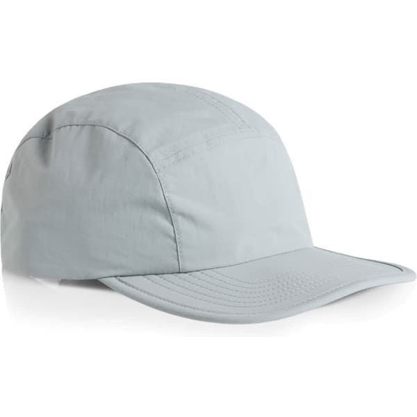 A light grey nylon cap with a structured crown and a curved brim, featuring a logo.