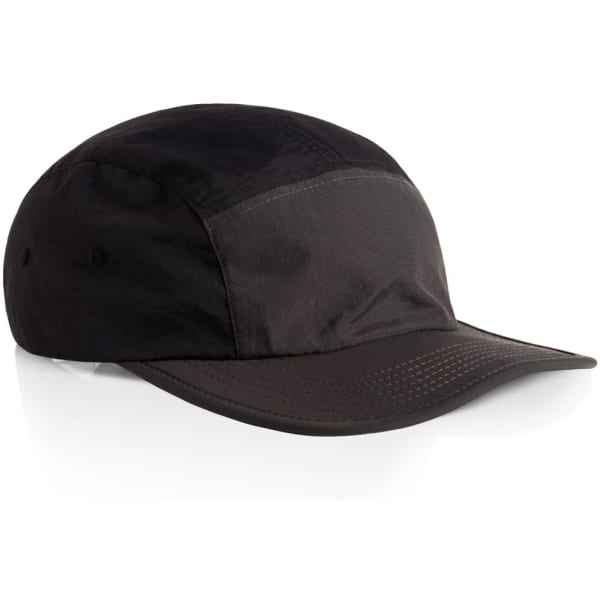 A two-tone nylon cap in black and dark grey with a curved brim and a logo on the side.