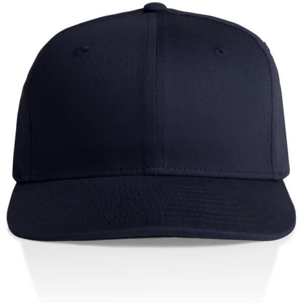 A navy blue cap with a structured design and a curved peak, featuring a logo on the front.