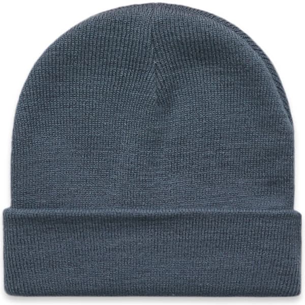 A cuff beanie in a dark grey hue, featuring a fold-over design and a subtle logo.