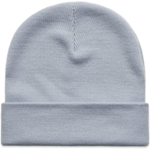 A light blue cuff beanie made from soft material, featuring a folded cuff and a simple design.