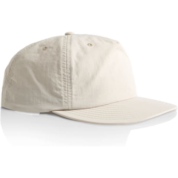 A cream-coloured cap with a curved visor and an adjustable back. It features a logo on the side.