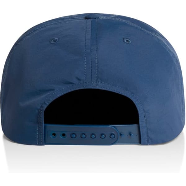 A navy blue cap featuring a snapback closure and a rear logo. The design is simple and sporty.