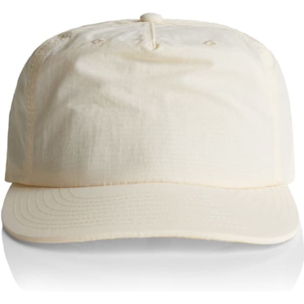 A cream-coloured cap with a curved visor and a logo on the front. The material appears lightweight and structured.