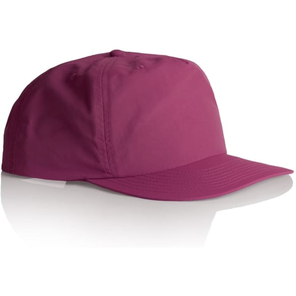 A cap in a vibrant shade of pink, featuring a solid design and a curved brim. It has a logo on the front.