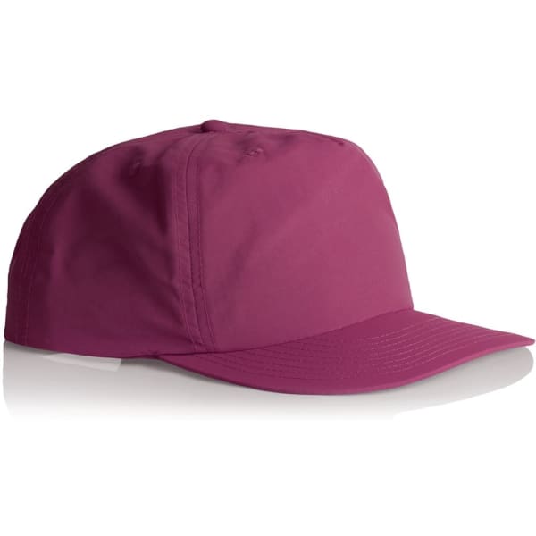 A pink cap with a curved brim and a logo on the side. The cap has a sleek, modern design.