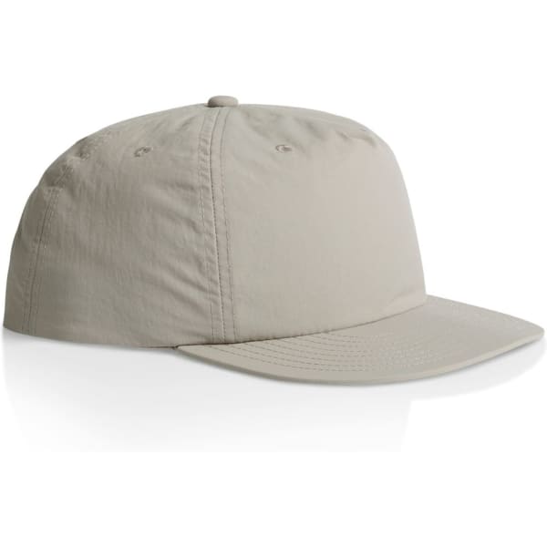A light grey cap with a rounded crown and a flat brim, featuring a logo on the side.
