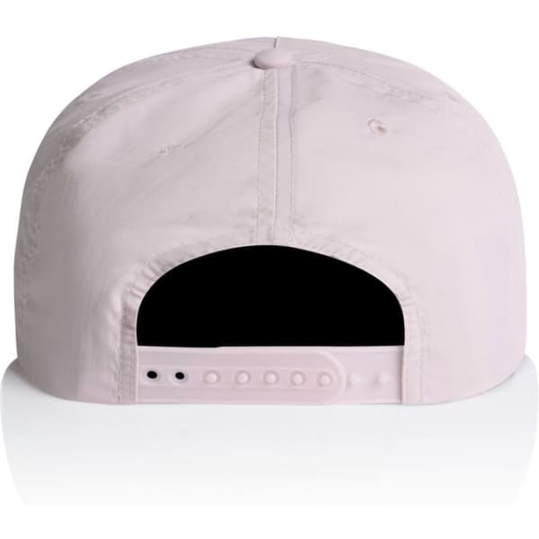 A lightweight pink cap featuring an adjustable strap and a logo on the back.