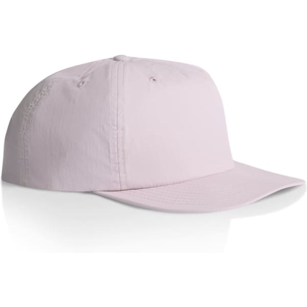 A light pink cap with a curved brim and a logo on the side, designed for headwear.