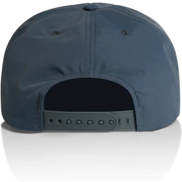 A cap in dark blue with a snapback closure and a logo on the back.