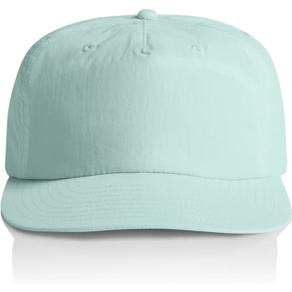 A mint green cap with a rounded brim and an adjustable strap at the back. Features a logo on the front.