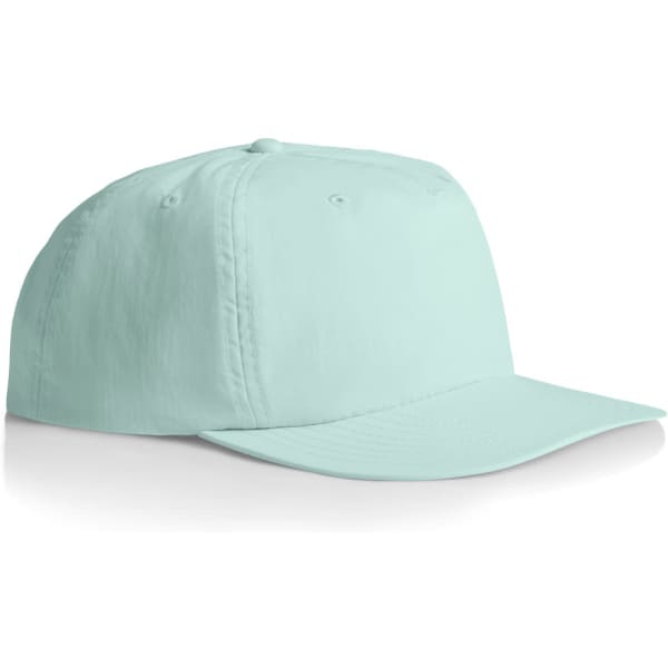 A mint green cap with a flat brim and a logo on the front. The cap has no embellishments or designs.