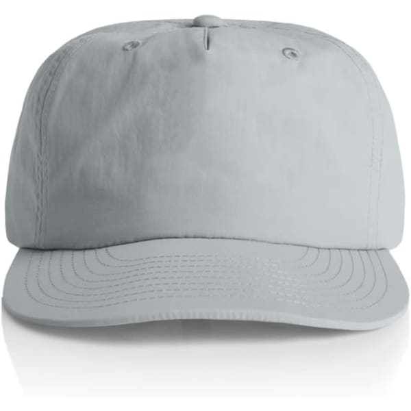 A light green cap with a curved brim and an adjustable strap, featuring a logo on the front.