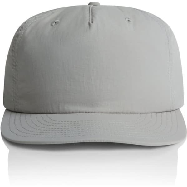 A light grey cap with a structured crown and curved brim, featuring a logo on the front.