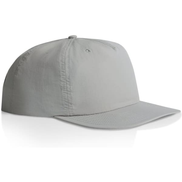 A light grey cap with a rounded crown, featuring a curved peak and a branding logo.