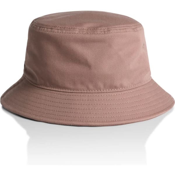 A brown bucket hat with a wide brim and a simple design, featuring a discreet logo.