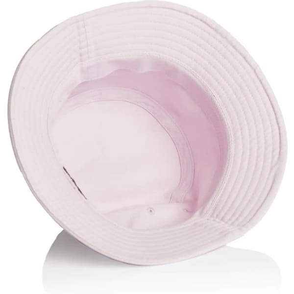 A pink bucket hat with a soft inner lining, featuring a simple design and a slight brim.