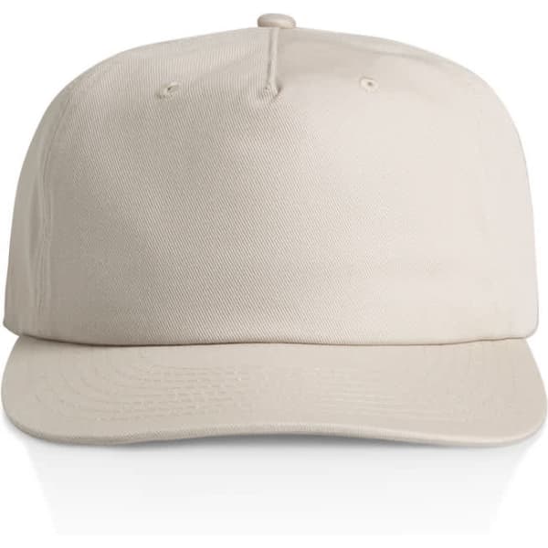 A beige cotton cap with a curved brim and a logo on the front. Its design is simple and versatile.