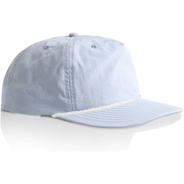 A light blue cap with a braided rope feature along the brim. It has a logo on the front.