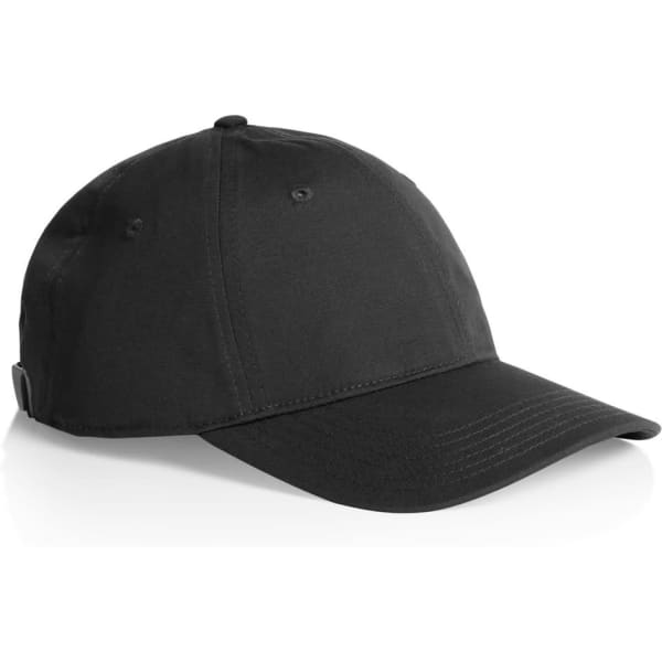 A black cap featuring a curved brim and a sleek design, with an understated logo.