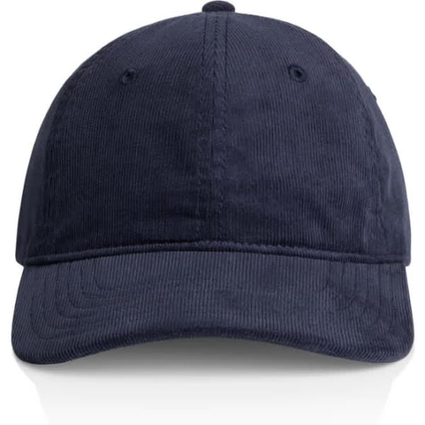 A navy blue cap with a structured front and curved brim. It features a logo on the front.
