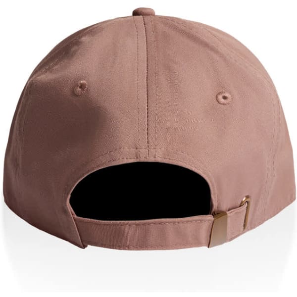 A brown cap featuring a rear strap and a logo. The design includes a rounded crown and a curved brim.