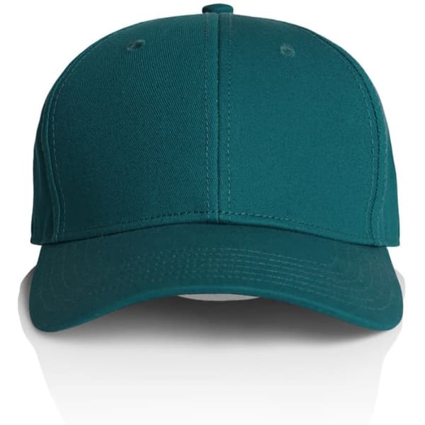 A teal cap with a curved peak and a logo on the front, displayed against a white background.