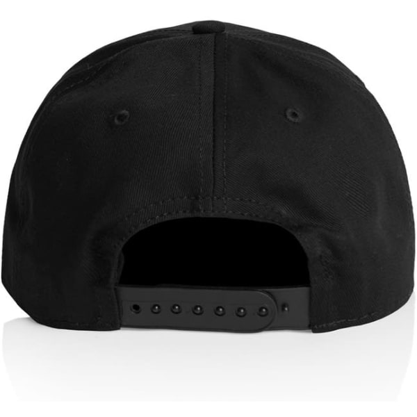 A black cap featuring a solid design with an adjustable back, including a logo or branding element.