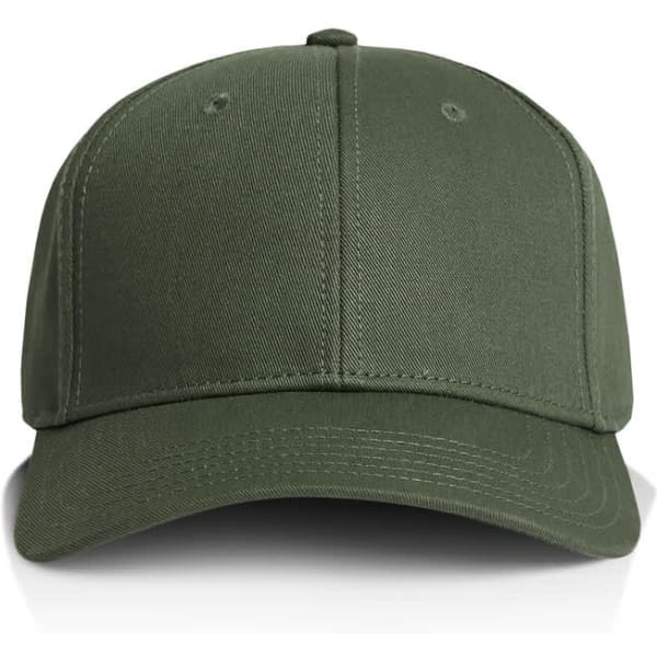A green cap with a structured design and a logo on the front. Ideal for headwear collection.