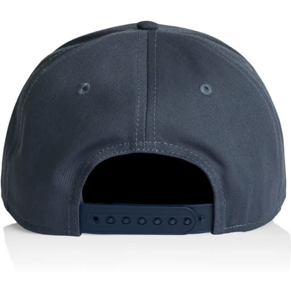 A dark grey cap featuring a snapback closure and a logo on the back.