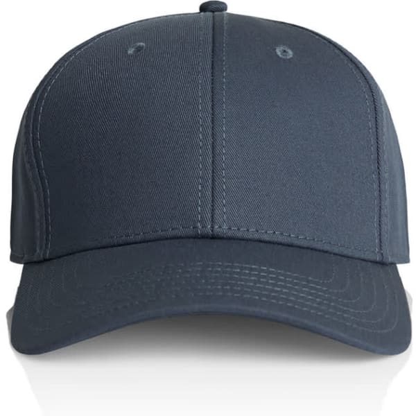A grey cap with a structured design and a curved brim, featuring a logo on the front.