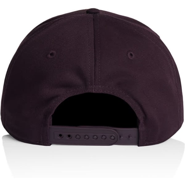 A black cap featuring a back closure and a branding logo. The design is simple and streamlined.