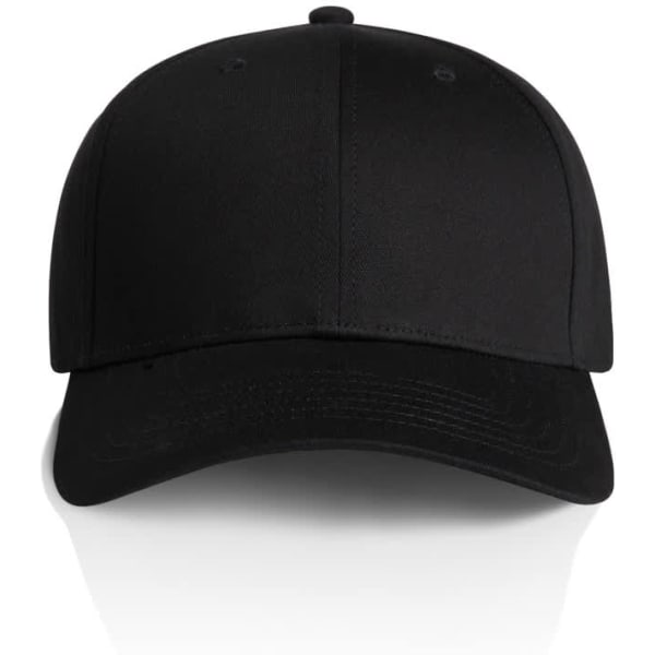 A black cap with a structured design and a logo on the front.