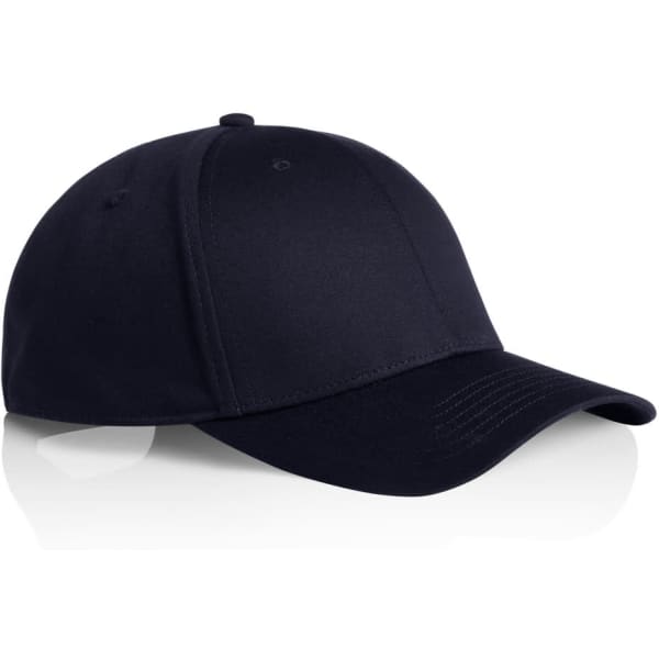 A black Icon Flex Cap with a structured design and a curved brim, featuring a logo on the front.