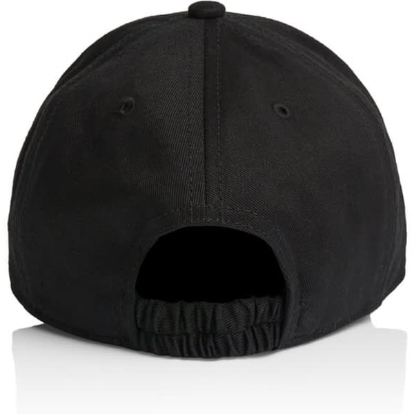 A black kids cap featuring a back opening and an adjustable fit. Includes a logo on the back.