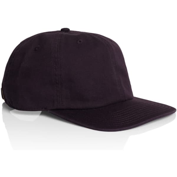 A black cap with a curved brim, featuring a logo on the side and a structured design.