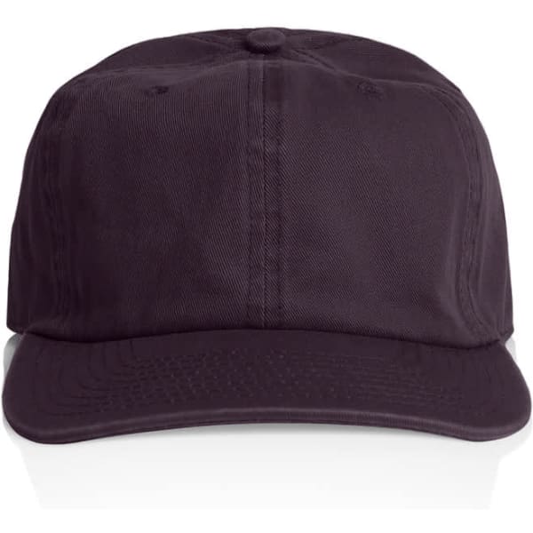 A black cap with a structured front and curved brim, featuring a logo on the side.
