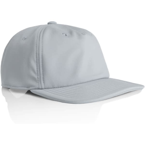 A light grey cap with a curved brim and a logo, featuring several ventilation holes on the top.