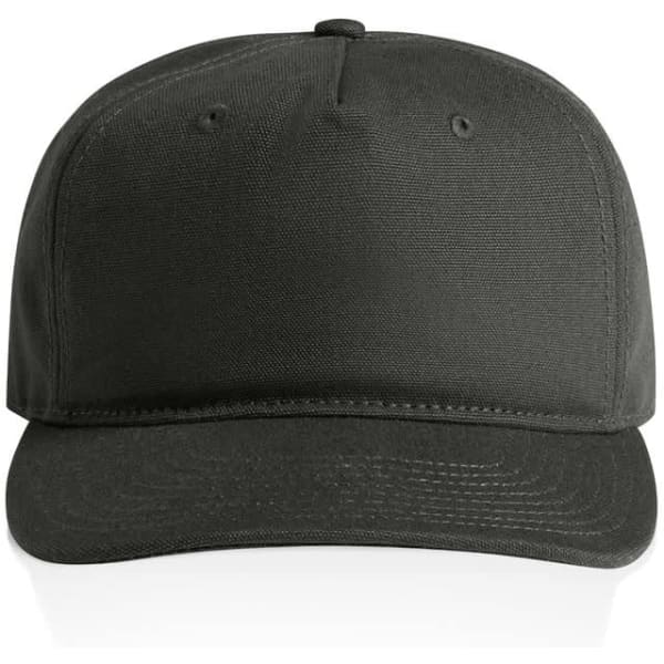 A black cap with a structured design, featuring a curved brim and ventilation holes. It has a logo on the front.