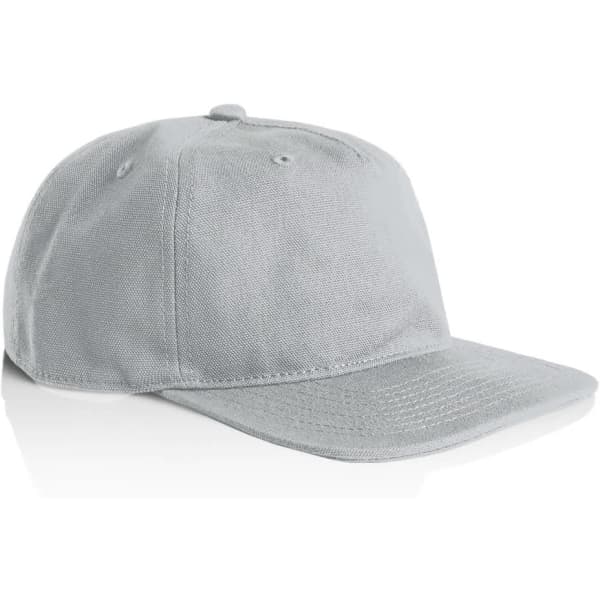 A grey cap with a flat brim, featuring a logo on the front panel. The design is simple and stylish.
