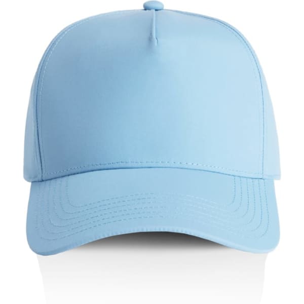 A light blue nylon cap with a structured design and a curved brim. It features a logo on the front.