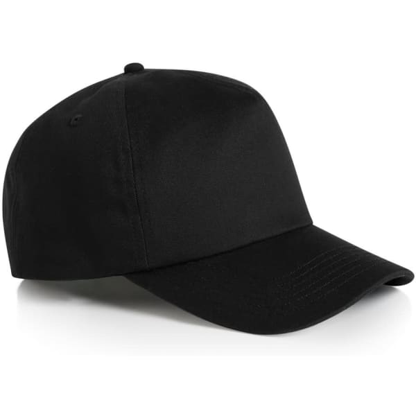 A black soft cap with a curved brim and a branding logo, positioned at a slight angle.