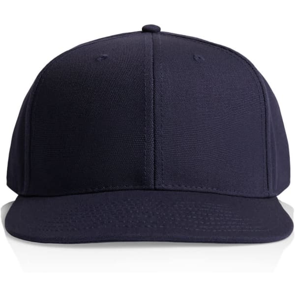 A navy blue canvas cap with a structured design and a front panel. Features a logo on the front.