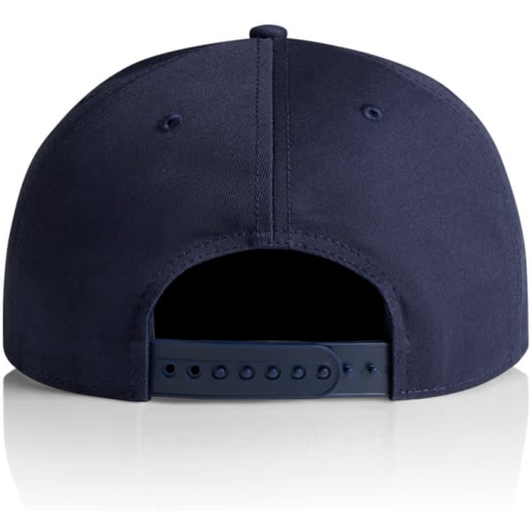 A dark navy 7-panel cap featuring a strapback closure and no visible branding on the back.